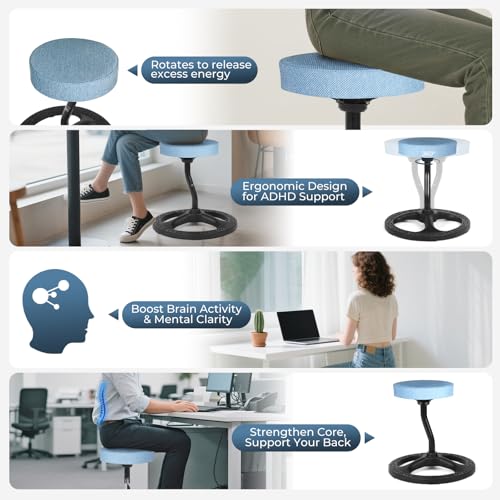 Image of ADHD Chair for Kids, Yoga Chairs for Adults, Wobble Stool Active Flexible Seating Desk Chair with Non-Slip Base and Washable Seat Cover for Stability, Balance, Yoga, Office, School, Classroom