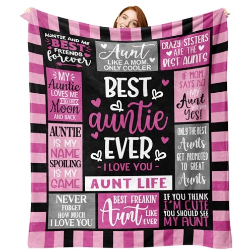 Zzkol Best Aunt Ever Gifts from Niece Nephew Flannel Throw Blanket Favorite Auntie Birthday Ideas Valentines Mothers Day Present for Women Soft Blankets for Bedding Sofa 50 x 60