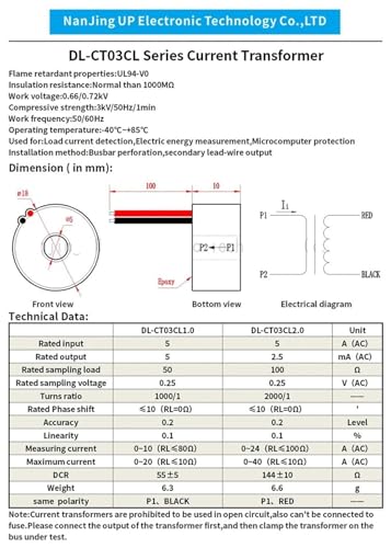 Transformateur de courant DL-CT03CL1.0 5A/5mA pour mesure précise - 3