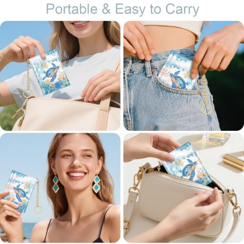 Image of Turtle Small Wallet Women, RFID Blocking Trifold Wallet, Cute Credit Card Holder with Kaychain, Credit Card Wallets, Vegan Leather, 7 Card Slots, ID Window, Wallets for Women Ladies Girls
