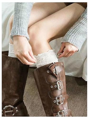 COZYEASE Women's 1 Pair Lace Patchwork Knee High Socks Cute Y2k Boots Socks Stockings2