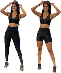 Conjunto 3 Pçs Roupa Academia Calça Shorts Top Nadador