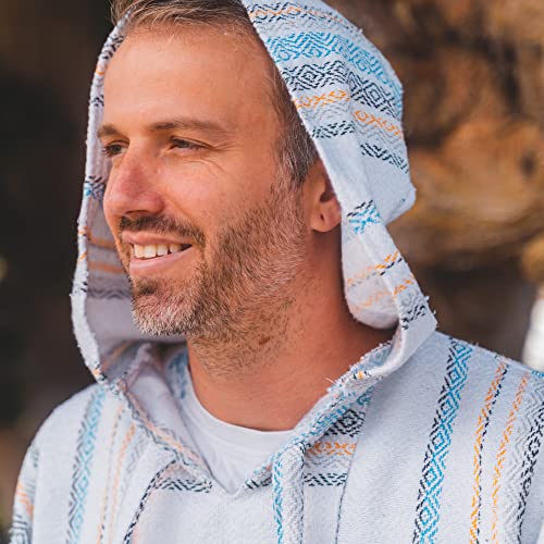 Authentic Baja Hoodie - Drug Rug - Mexican style Poncho - White4