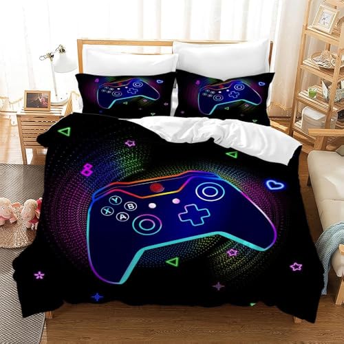 CXYXHW Gamepad Bedding Duvet Cover Set Gamer Print Soft Microfiber Bedroom Duvet Set Bedding Set with 2 Pillowcase for Teens and Adults. (G3 Single)