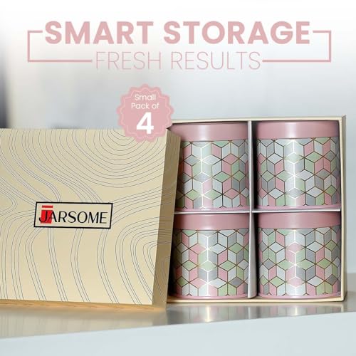 Image of Maroc Collection Airtight Kitchen Container Set| 450ML- Set of 2| Food Grade Metal Storage Jars for Masala, Seeds, Cookies & Snacks| Leakproof, Moist-Proof Canisters| Moroccan Pink Pastel