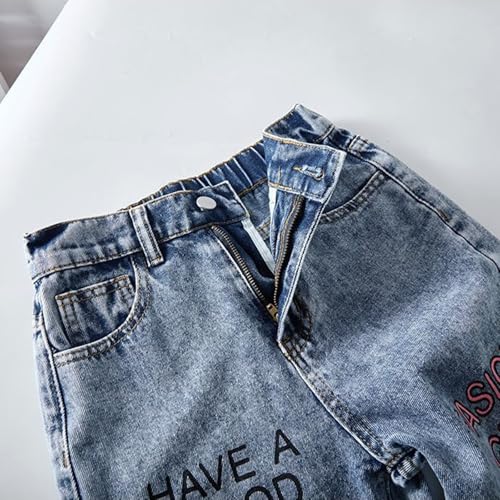 Teens Girls Ripped Baggy Jeans Wide Leg High Elastic Waisted Denim Pants Cute Streetwear Teen Youth Trendy Trousers3