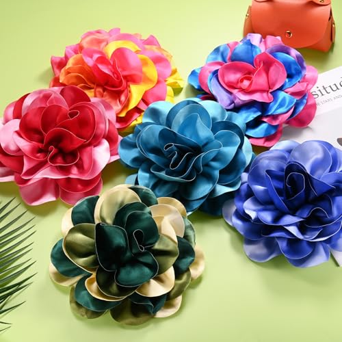 Image of M METERXITY Extra Large Rose Flower Brooches, Lapel Pins Dainty Satin Fabric Big Camellia Oversized Brooch Pin for Women