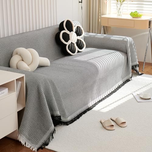 Manta para sofá de color blanco crema, tejido gofre, para todas las estaciones, funda multiusos de 180 x 90 cm, protector de sofá, colcha acogedora para sala de estar