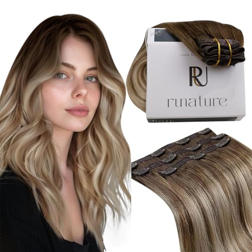 RUNATURE Clip in Hair Extensions Human Hair Balayage Clip in
