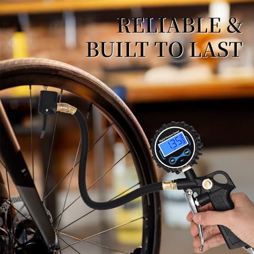Image of Digital Bike Tire Pressure Gauge, Presta Valve Adaptor, Schrader to Presta Valve Adapter for Air Compressor, Schrader Valve Adapter, Easiest Use Presta and Schrader Air Compressor Tool
