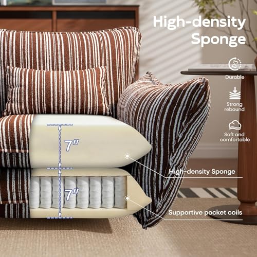 Image of Chenille Accent Chair with Lumbar Pillow, Brown Stripe, Wide Armrests, Deep Seat, 7 Inch High-Density Foam, 350 lbs Capacity