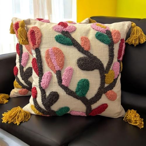 Image of Furnistitchs Handmade Cotton Bohemian Home Decor Cushion Cover 24x24 inches / 60x60 cms - Boho Chic Couch Sofa Throw Living Room Bedroom Cushions (1, Multi Beads)