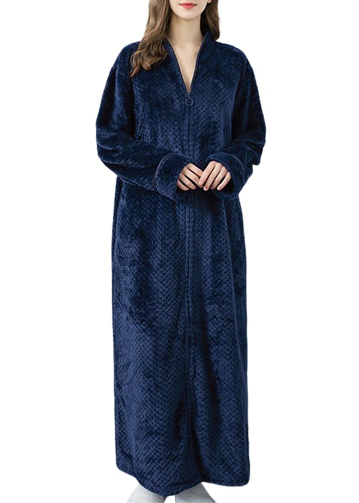Bademantel Lang Super Flauschig Damen Mit Reißverschluss Winter Warm Badeponcho Badetuch Weich Bequeme Zuhause Pyjama Morgenmantel Kuschelig Fleece Hausmantel