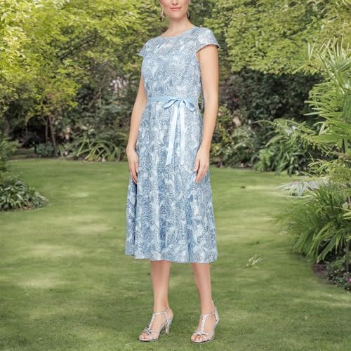 Image of Alex Evenings Women's Tea Length Dress with Rosette Detail (Petite and Regular)