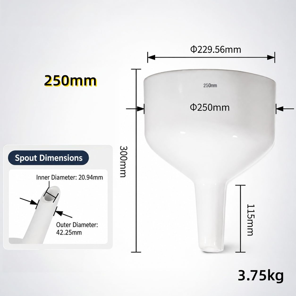Embudo Buchner Cerámica Esmaltada Resistente Ácido-250mm