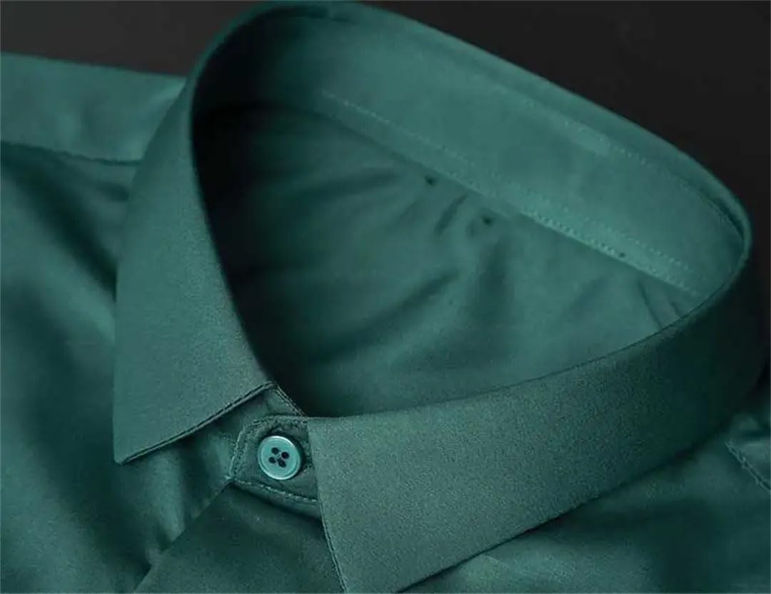 Camisas de vestir para hombre, ajustadas, de manga larga, con botones, solapa, camisas de negocios, Negro, 3XL