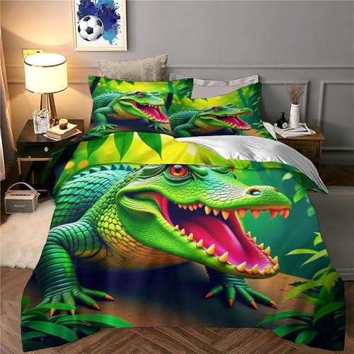 Housse de couette microfibre imprimé 3D crocodile parure de lit zippée animaux sauvages