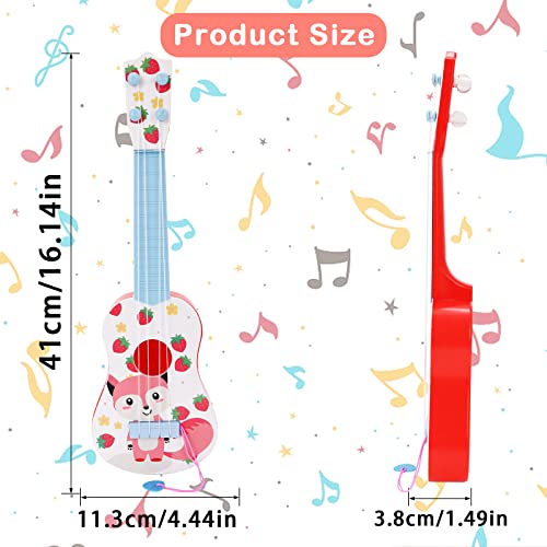 Gukasxi Gitarre für Kinder 41 cm Mini Gitarre Ukulele Gitarre Spielzeug mit 4 Stimmbare Saiten und Plektren, Kinder Ukulele Gitarre Spielzeug Musikalisches Lernspielzeug for Jungen (Bunt Fuchs)