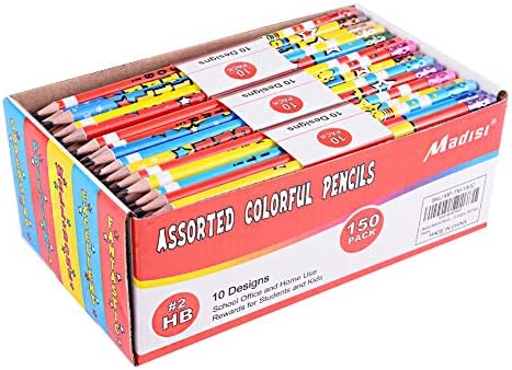 Madisi Assorted Colorful Pencils, Incentive Pencils，#2 HB, 10 Designs, 150 Pack， pencils bulk for kids