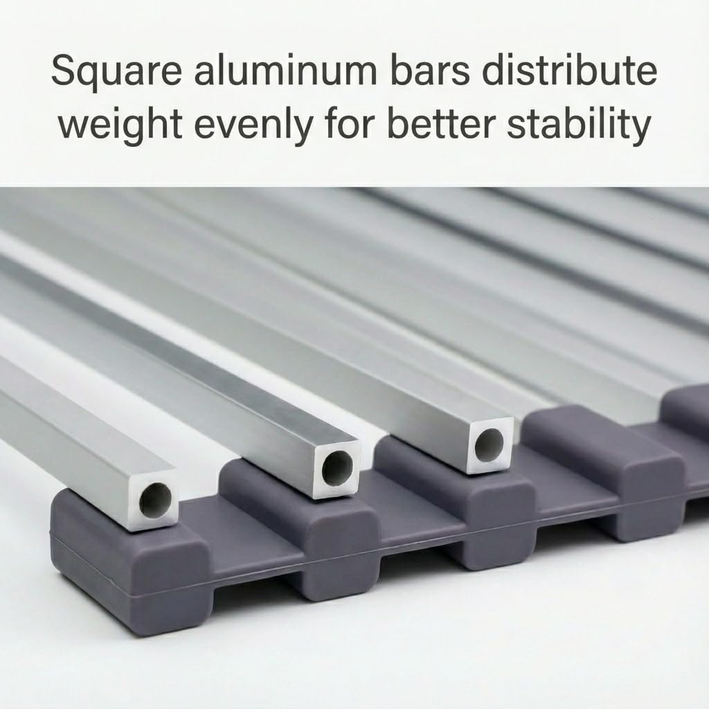 Large Aluminum Roll Up Dish Drying Rack (20.5" x 13") - Fits Sinks up to 19.5 Inches, Heavy Duty Square Bar, Rust-Proof & Heat Resistant with Removable Dish Holder (Purple Gray Large)