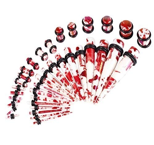 BodyJ4You 32PC Gauges Kit Ear Stretching 14G-0G Red White Marble Acrylic Taper Plug Piercing