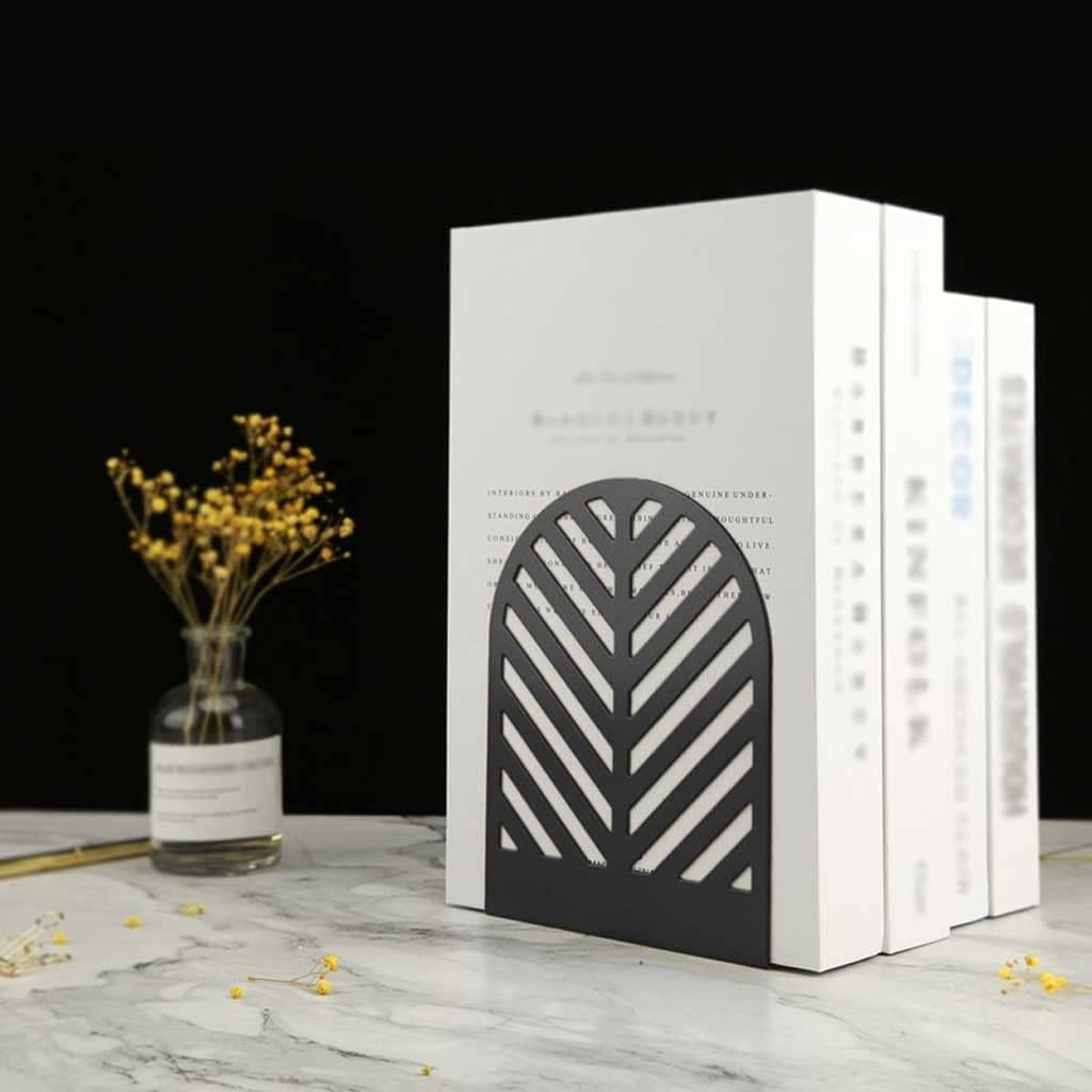 GPNW Leaf Bookends for Heavy Books,1 Pair Metal Book Holders for Office Shelves Adults & Kids Gift-Black 2