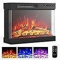 COSTWAY 24 Inches 3-Sided Glass Electric Fireplace, 750W/1500W Fireplace Heater with Remote Control, Adjustable Flame Color & Brightness, 1H-6H Timer, Thermostat and Overheat Protection