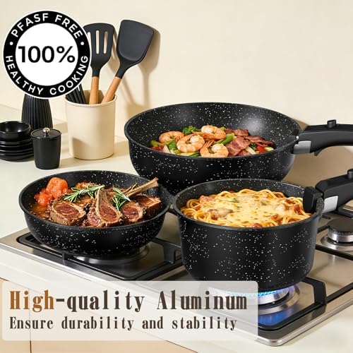 Umite Chef 21Pcs Pots and Pans Set Non Stick, Nonstick Ceramic Cookware Sets Detachable Handle, Non Toxic Healthy Induction Cookware, Kitchen Cooking Set, with Frying Pans Set, Dishwasher/Oven Safe - 2