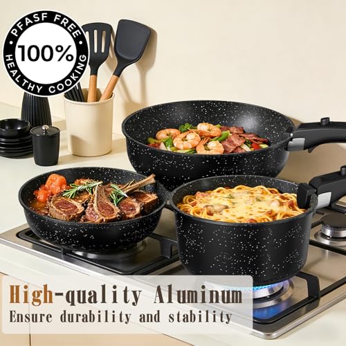 Umite Chef 21Pcs Pots and Pans Set Non Stick, Nonstick Ceramic Cookware Sets Detachable Handle, Non Toxic Healthy Induction Cookware, Kitchen Cooking Set, with Frying Pans Set, Dishwasher/Oven Safe - Image 3