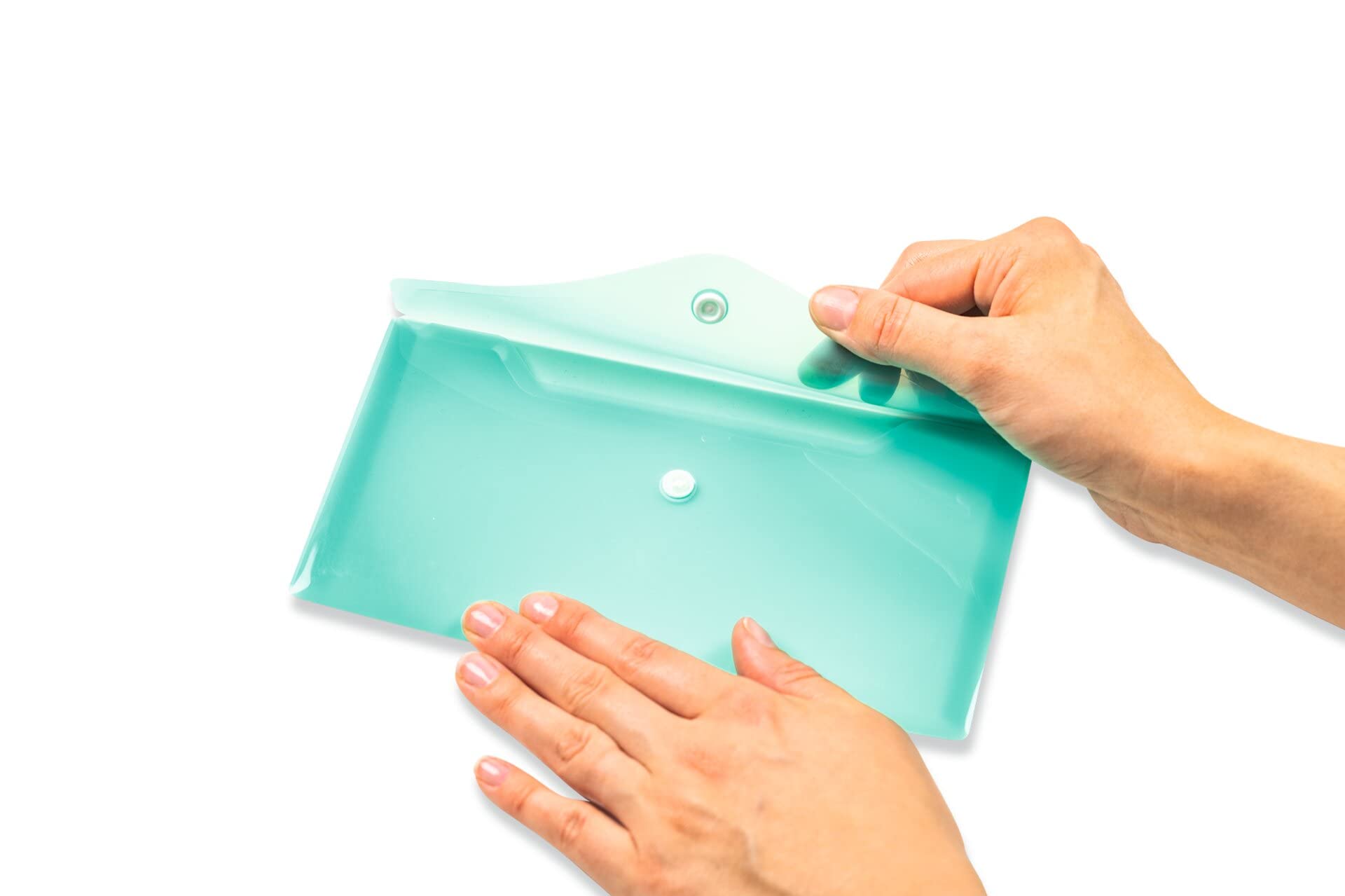 HERMA 20041 Document Wallets DIN Long Transparent Turquoise Pack of 5 Small Transparent Envelopes with Press Stud Fastener - Image 3