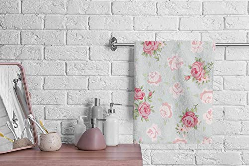 Ofloral Pink Rose Hand Towels Cotton Washcloths,Elegance Seamless Pattern With Shabby Chic Rose Flowers In Vintage Style Soft Towels For Bathroom/Yoga/Golf/Hair/Face Towel For Girl/Boys 15X30 Inch #TOP2