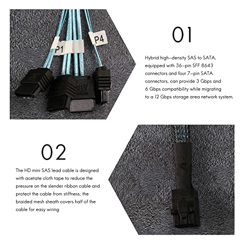 Cable Mini SAS a SATA, 1.6 pies miniatura 3