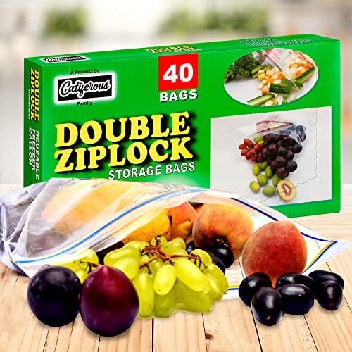 Catiferous 40 Pcs Zip Lock Bags Large Reusable Freezer Bags, 1-Gallon (4.55L) Ziplock Bags Food, Leakproof BPA Free Large Food Bags Zip Seal, Airtight Heavy Duty Plastic Ziplock Bags Food Catiferous 40 Pcs Zip Lock Bags Large Reusable Freezer Bags, 1-Gallon (4.55L) Ziplock Bags Food, Leakproof BPA Free Large Food Bags Zip Seal, Airtight Heavy Duty Plastic Ziplock Bags Food