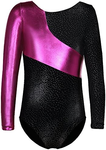 Long Sleeves Rainbow Stripes Starry Sky Dancing Athletic Leotard for Little Girl Black 120(4-5Y)
