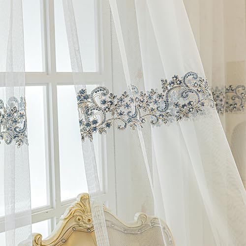 Cortinas transparentes con estampado de hojas, 2 paneles, bolsillo superior clásico para dormitorio, sala de estudio, puerta corredera de cristal, puerta francesa, puerta francesa, decoración de