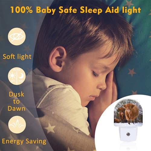 Image of Highland Cow Night Light for Kids, Winter Wild Animals Night Light Plug in with Dusk to Dawn Sensor, 0.5w Energy Saving Sleep Friendly Nightlight for Hallway Stairway Kitchen Bedroom