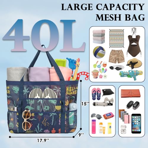 Image of Fammart Mesh Beach Bag for Women, Large Beach Toy Pool Bag with Zipper Pocket, SandProof Cruise Essentials 2026 Family Travel