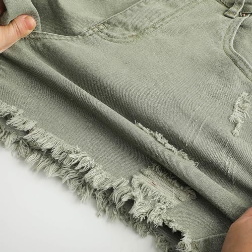 Image of THUNDER STAR Women Mid Rise Ripped Stretchy Jeans Shorts Frayed Raw Hem Casual Denim Shorts