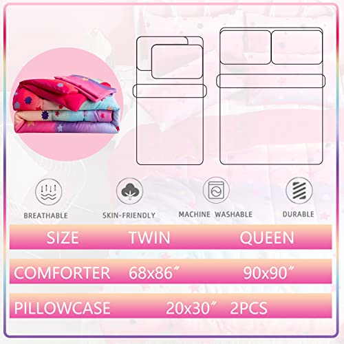 Suchdeco Kids Bedding Sets For Girls Rainbow Bedding With Colorful Stars 3 Pcs Twin Comforter With 2 Pillowcases For Kids Teens Girls Women #TOP6
