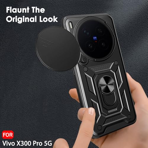 Image of TheGiftKart Tough Armor Bumper Back Cover Case for Vivo X300 Pro 5G | Rotating Camera Cover, Kickstand & Ring Holder | 360 Degree Protection Back Cover Case for Vivo X300 Pro 5G (PC & TPU, Black)