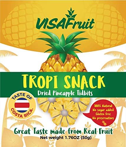 Miniatura 8 de TropiSnack Simply Natural Dry Pineapple Tidbits sin azúcar añadido, sin gluten, sin grasa, vegano, kosher, paquete de 4 unidades de 1.76 onzas cada