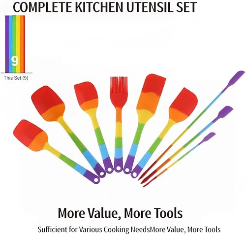 Miniatura 3 de Juego de 9 espátulas de silicona, antiadherentes y núcleo de acero inoxidable, sin BPA, utensilios de cocina aptos para lavavajillas para hornear,