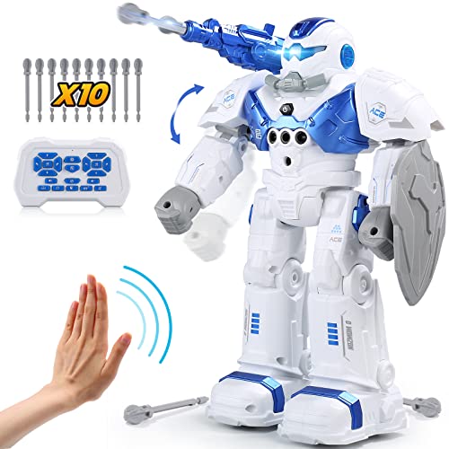 O WOWZON Upgraded Rc Robot Toys Rechargeable Intelligent Programmable Remote Control Educational New Robots 2.4GHz Gesture SensingWalking Dancing Shooting Age 6 7 8 9 10 Year Old Kids Boys Girls Gift