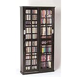 Leslie Dame Sliding Glass Mission Style Door CD Storage Cabinet, Black