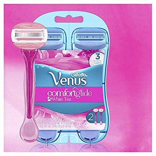 Gillette Venus ComfortGlide Disposable Razors for Women, 2 Count, White Tea Scented Moisture