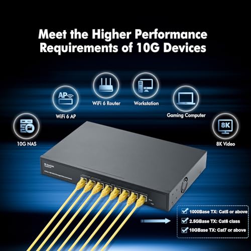 Image of MokerLink 8 Port 10 Gigabit Managed Switch, Support 10G /5G /2.5G /1000M Auto-Negotiation, 160Gbps Bandwidth, Smart Web Managed, Metal Rackmount Ethernet Switch