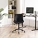 YOUNIKE Black Office Desk Chair Armless Comfy Small Ergonomic Rolling Vanity Chair with Wheels Wide Swivel Adjustable Modern Task Chair Back Cute Leather Upholstered Home Sewing Drafting Chair No Arms