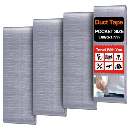 Image of 4 Pack 1.77 in x 10 ft Travel Duct Tape Mini Pocket Size Flat Roll Flexible Heavy Duty Waterproof Tear by Hand for Repair Outdoor Emergency Gear EDC DIY Craft Camping Hiking (Silver)
