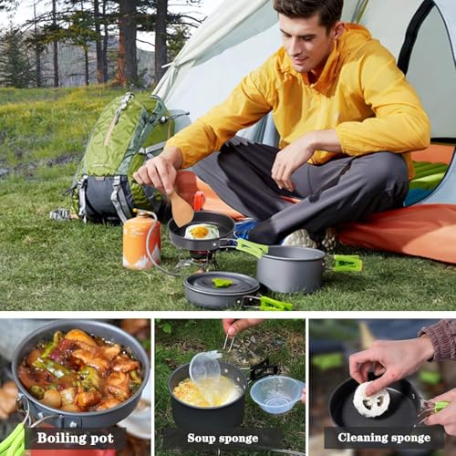 Image of BYRM 9 Pcs Camping Cookware Mess Kit for Backpacking Gear - Camping Cooking Set - Camping Pots and Pans Set - Backpacking Stove /Portable Stove Compatible - Camp Kitchen Equipment Accessories Pot
