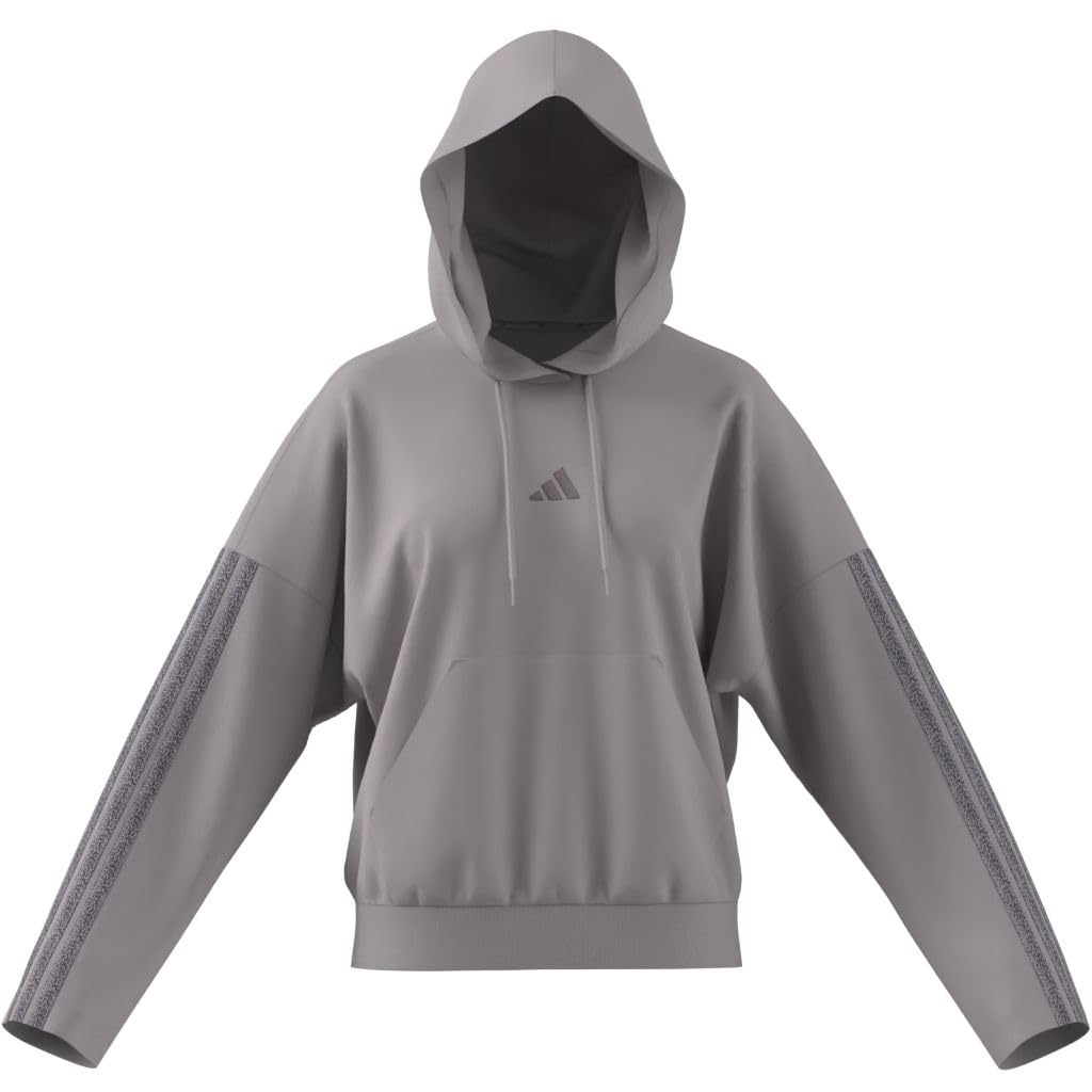 adidas dames Seasonal Essentials Leopard Print French Terry Hoodie with 3-Stripes, ice purple/MULTICOLOR, XL
